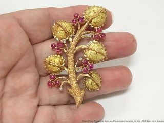 18k Rose Green Gold Natural Ruby Diamond Antique Pin Tree of Life Brooch 30.  4gr 6