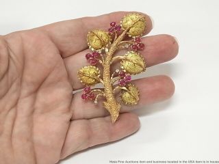 18k Rose Green Gold Natural Ruby Diamond Antique Pin Tree of Life Brooch 30.  4gr 7