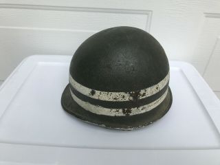 Wwii Us Army Painted M1 Steel Helmet Front Seam And Swivel Bale