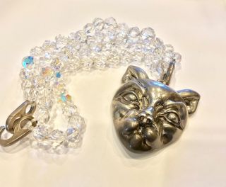 Stunning Rare Patricia Von Musulin Sterling Silver Cat & Crystal Necklace 318g