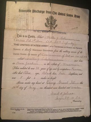 Wwi Discharge Document 53rd Infantry 6th Division