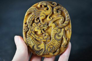Exquisite Chinese Old Jade Carved Tiger/phoenix Lucky Pendant