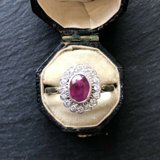 Vintage 18 Karat Gold Ruby & Diamond Cluster Ring