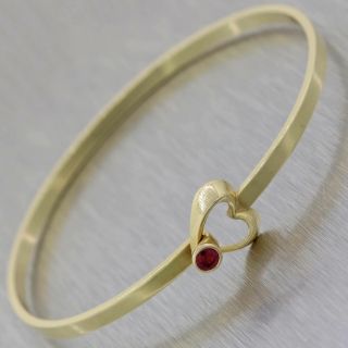 Vintage Tiffany & Co.  14k Yellow Gold Ruby Open Heart Love Bangle Bracelet