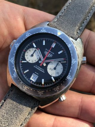 Vintage Heuer Autavia Ghost Bezel 11630 42mm Cal.  12 Chronograph Mens Watch Swiss 11