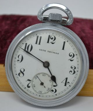 1920s Art Deco Hefty Antique Seth Thomas Sz.  18 Pocket Watch - To Fix