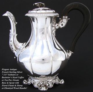 Antique French Louis Philippe Era Sterling Silver Solitaire Coffee or Tea Pot 2