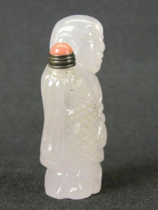 Chinese Boy Fhih Shape Carved Natural Pink Quartz Crystal Snuff Bottle 3