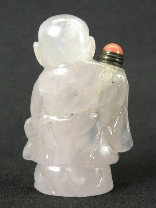 Chinese Boy Fhih Shape Carved Natural Pink Quartz Crystal Snuff Bottle 4