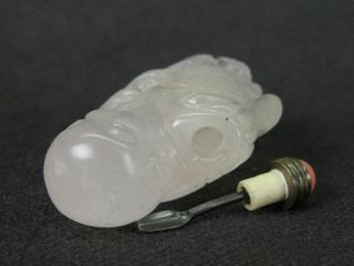 Chinese Boy Fhih Shape Carved Natural Pink Quartz Crystal Snuff Bottle 7