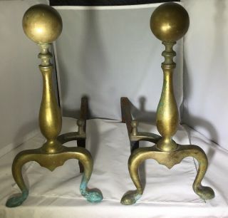 Vintage Brass Fireplace Andirons,  Firewood Holders Pair,  16 " Tall