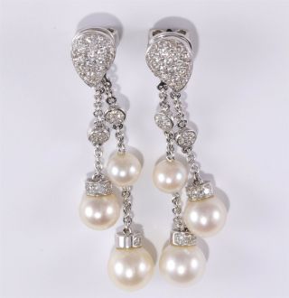 Coolest Estate 18k Diamond Dangle Earrings With Pearls We Have Ever Listed