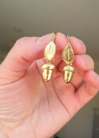 Antique Victorian 1870 9ct Gold Acorn Articulated Earrings