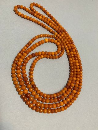 Baltic Butterscotch Amber Beads Egg Yolk Smooth Necklace Vintage 60” 5.  5mm