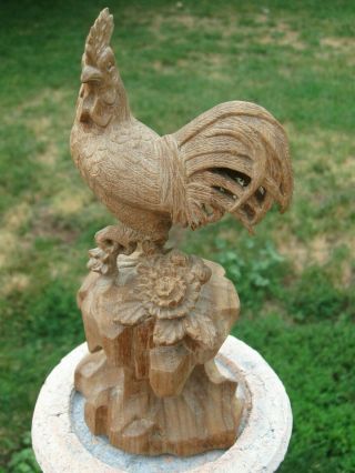 Antique Folk Art Primitive Hand Carved Wood Rooster Chicken Sculpture 2