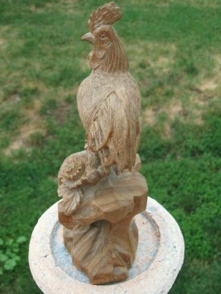 Antique Folk Art Primitive Hand Carved Wood Rooster Chicken Sculpture 3