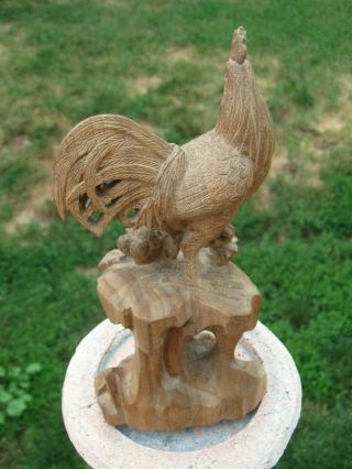 Antique Folk Art Primitive Hand Carved Wood Rooster Chicken Sculpture 4