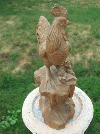 Antique Folk Art Primitive Hand Carved Wood Rooster Chicken Sculpture 5
