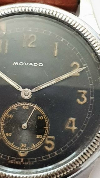 Vintage Movado military black gilt dial with rotating bezel - 40 ' s 2