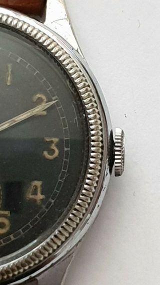 Vintage Movado military black gilt dial with rotating bezel - 40 ' s 3