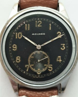 Vintage Movado military black gilt dial with rotating bezel - 40 ' s 5