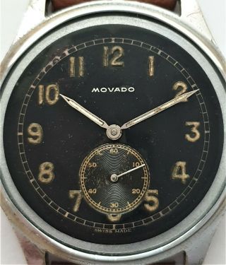 Vintage Movado military black gilt dial with rotating bezel - 40 ' s 6