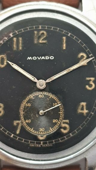 Vintage Movado military black gilt dial with rotating bezel - 40 ' s 7