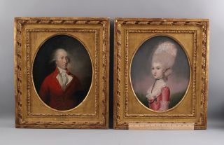 18thc Antique Francis Alleyne Portrait Paintings American Lieut Colonel & Wife