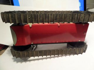 Vintage MARX 1950 ' s Tin Litho Wind Up 5 Red Climbing rubber treads Farm Tractor 3
