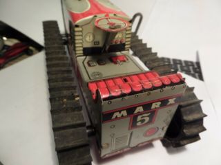 Vintage MARX 1950 ' s Tin Litho Wind Up 5 Red Climbing rubber treads Farm Tractor 4
