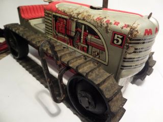 Vintage MARX 1950 ' s Tin Litho Wind Up 5 Red Climbing rubber treads Farm Tractor 6