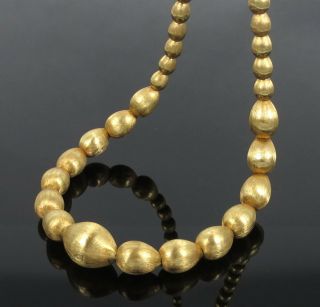 Vintage Italian 18k Yellow Gold Hand Carved Florentine Finish Bead Necklace