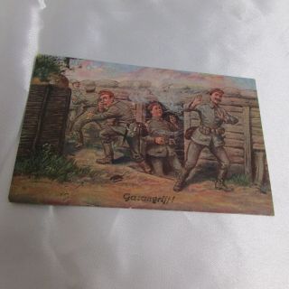 Ww1 Era Imperial German Postcard Posted 1918 " Gas Attack "