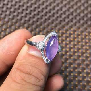 Chinese S925 Silver & Purple Jadeite Jade Handwork Eye Shape Lady ' s No.  7 - 12 Ring 2