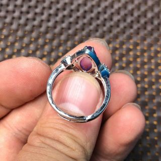 Chinese S925 Silver & Purple Jadeite Jade Handwork Eye Shape Lady ' s No.  7 - 12 Ring 6