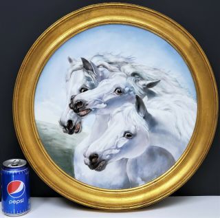 Antique Victorian T&v Limoges Hp Portrait Charger Wall Plaque W 3 White Horses