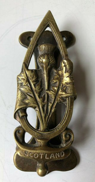 Vintage Brass Door Knocker From Scotland W/ National Flower Thistle