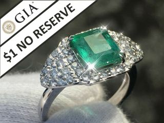 Gia Natural Emerald Ring White Gold 14k Diamond Estate Zambian 2.  8c Retail $7700