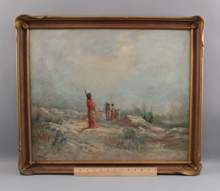Antique Astley A.  D.  M.  Cooper Western Landscape Native American Indian Painting