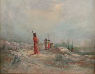 Antique Astley A.  D.  M.  Cooper Western Landscape Native American Indian Painting 3