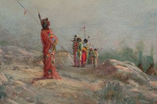 Antique Astley A.  D.  M.  Cooper Western Landscape Native American Indian Painting 4