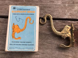 Vintage Chadwick Solid Brass Elephant Figural Coat Or Wall Hook W Orig Box 1975