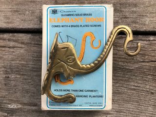 Vintage Chadwick Solid Brass ELEPHANT Figural Coat or Wall Hook w Orig Box 1975 2