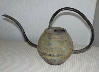 4 " Old Metal Garden Watering Can Unique Oil Can Shape Aged Patina Ridges On Body