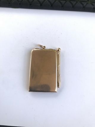 Antique 9ct Gold Aide Memoire & Pencil With Mirror & Note Pad Locket Pendant Box