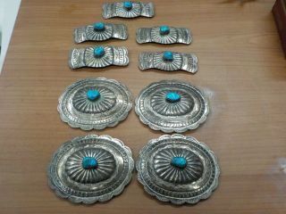 Rare Find 9 Antique Navajo Turquoise& Sterling Sections For Concha,  Belt