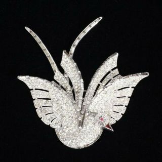 Stunning Trifari Alfred Philippe Bird Brooch Pave And Baguette Rhinestones