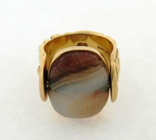 Stunning Elizabeth Gage English Carved Agate Scarub Satyr Intaglio Flip Ring