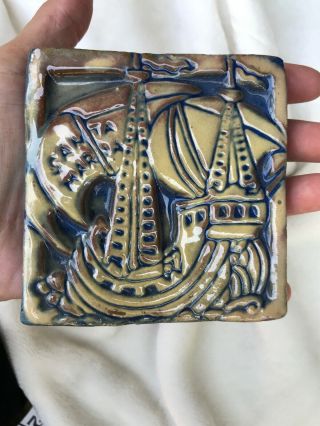 Vintage Unset Mercer Tile The Santa Maria Not Stamped 1930s Terracotta 3