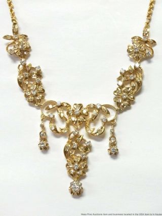 2.  27ctw Fine Diamond 14k Gold Necklace 19.  2gr Vintage Floral Motif Dangles 16in